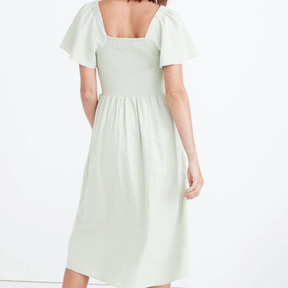 Madewell | Linen-Blend Lucie Smocked Midi Dress | Sage Green | 3XL - Picture 7 of 8